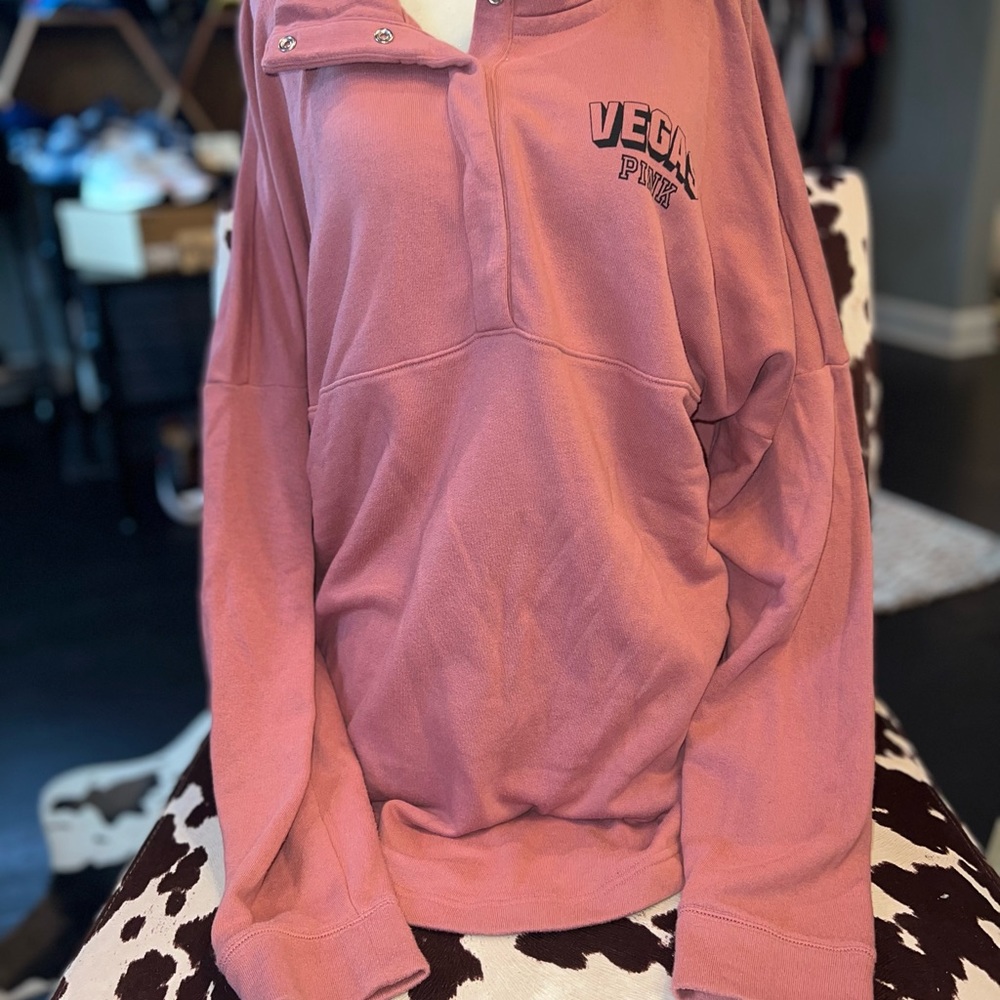 PINK Victoria's Secret Pink Las Vegas Quarter Button Up Sweatshirt - Picture 1 of 11